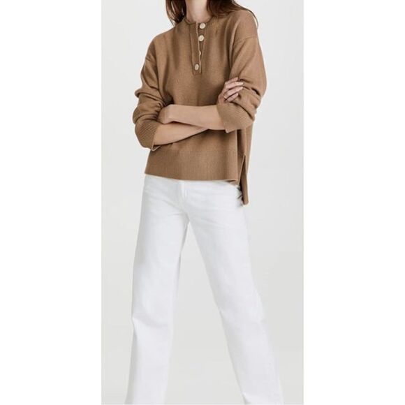 Theory Button Up Cashmere Camel Beige Canvas Pullover S - Picture 2 of 8